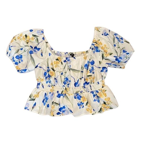 ✨Express Floral Square Neck Puff Sleeve Peplum Sz Large Top✨ - Picture 8 of 12